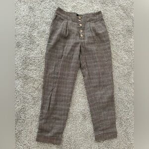 Plaid button high wasted pants